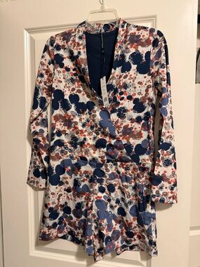 Walter Baker Navy and Rust Printed Long-Sleeve Margot Romper - Bubbles